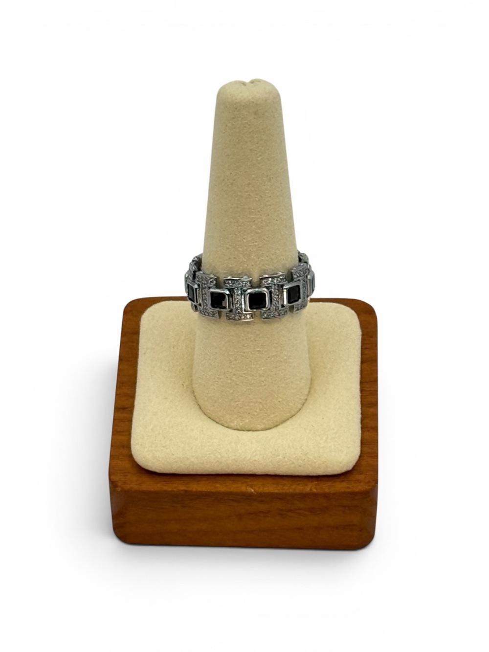 Bomb Party Be‎ Untamed Ring “Criss Meets Cross” Black Onyx & Diamond Cz Size 9